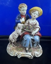 Vintage Porzellan Figur Mädchen, Junge & Schaf Stempel N.M. 565