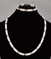 Collier Halskette Edelstahl Keramik  weiß ROSÉGOLD Kette Armband in Geschenkbox