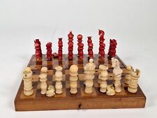 handgeschnitzte Schachfiguren aus Bein Reiseschachspiel dänisch antik um 1900