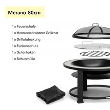 Blumfeldt Merano 80cm Niedrige Feuerschale mit Grill Feuerkorb Funkenschutz