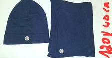 Original Moncler Set Mütze und XXL Schal Küschelige Wolle , + Staubbeutel Blau 