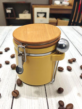 TOP!  Rarität XL Vorratsdose Gebäck Tee 1L Kaffeedose Keramik Holz Bügeldeckel