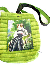 Umhängetasche Canvas Patchwork "Katzendame" 24 x 25,5cm Innenfutter handmade