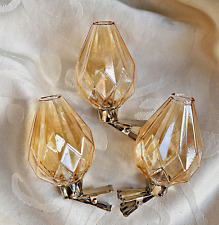 ❀ 3 x Mini Blumenvase Ocker Gold Clip Klammer Glas Kristall Facetten Vase 7B