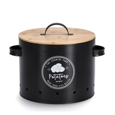 ZELLER 19383 Vorratsdose POTATOES aus Metall, schwarz mit Bambusdeckel