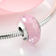 Charm Glasperle 925 Silber Perle rosa Glas Murano - Anhänger für Armband