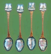 4  Andenken Löffel Souvenir 3xMoskau 1xLeningrad UDSSR Russland um 1970