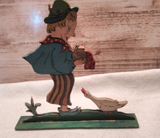 Alte Holzfigur Märchen Figur Hans im Glück Holz GR 15x15x2cm