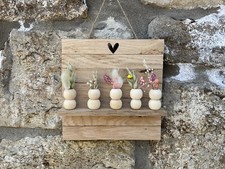 Deko Hänger Rahmen Holz Vasen mit Trockenblumen Landhaus Shabby Unikat