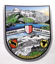 Souvenir-Aufkleber Rhonegletscher Grimsel Pass Furkapass Wallis Bern Uri Schweiz