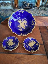 Kobalt Gold Porzellan Schale mit 2 kleine Teller Ilmenau Graf von Henneberg