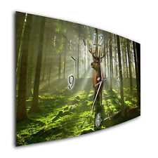 BM Wanduhr 44 cm x 22 cm leises Uhrwerk Funkwanduhr 8069-1a Wald Hirsch