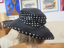 VINTAGE - Damenhut, 100% Stroh, dunkelblau, Stoffbespannung Viscose, Weite 54 cm