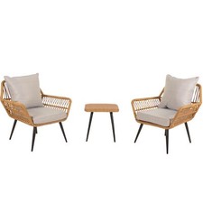 B-Ware Poly-Rattan Garnitur MCW-N34, Sitzgruppe Stuhl Beistelltisch, hellgrau