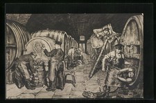 Lustiges Treiben im Weinkeller, Ansichtskarte 1911 