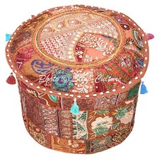 Braun Rund Ottomane Stuhl Pouf Hocker Patchwork Handarbeit Pouf Poof INDISCHE...