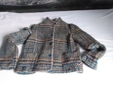 ZILCH Amsterdam Vintage Tweed-Bouclé-Blazer-Jacke grün beige Wolle M 38 Neu Z243