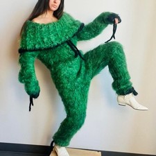 Hand Knit Sexy Green Mohair