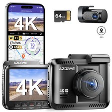 AZDOME 2CH 4K+1080P Dash Cam GPS WiFi6 WDR ADAS Parkmodus Nachtsicht 64G SDKarte