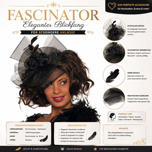 Fascinator schwarz haarkamm - schwarz,