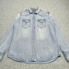 Replay Herren Denim Shirt GRÖSSE L-XL Regular Hellblau Jeans Hemd Pearl Snap