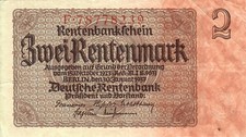Banknote 2 Rentenmark (Serie 15.10.1923) in fast perfekter Erhaltung
