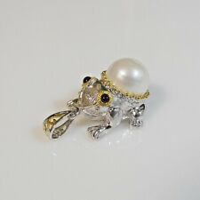 Perlen Rhodolith Frosch Anhänger 925 Silber 585 Gelbgold vergoldet 29 x 21 mm