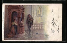 Künstler-AK E. Döcker: Frau in der katholischen Kirche im Beichtstuhl 1902 