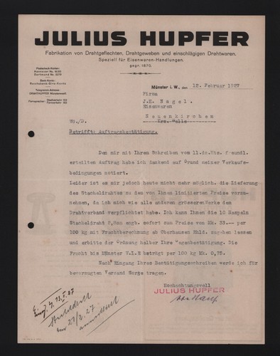 Münster brief 1927 julius - mÜnster,,