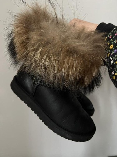 Women ugg boots black fur - ugg,