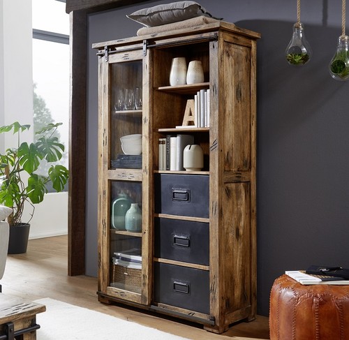 Vitrine schrank massivholz - vitrine,