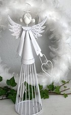 Shabby Großer Engel m. Herz Windlicht  Figur, Metall Shabby Weiß, 32 cm