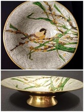 Vintage Fußschale Messing/Emaille H/D: 5,5 x 20 cm Gewicht 352 Gramm