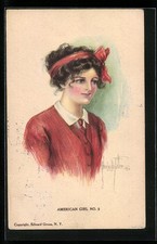 Künstler-AK Alice Luella Fidler: American Girl No. 9, Mädchen im roten Kleid mi 