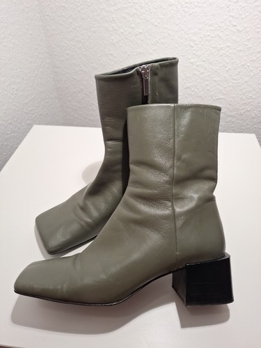 Zara leder stiefeletten khaki - zara,