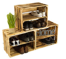 3 Stück geflammte Holzkisten mit Mittelbrett Obstkisten Weinkisten Schuhregal