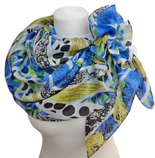 leichtes Damen Seidentuch Punkte dots Blumen blau weiß schwarz gelb Tuch 1363