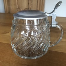 Vintage Bierkrug BMF Glaskrug Zinndeckel Bierseidel 0,5 L