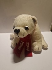 Alter Coca Cola Bär Eisbär Kuscheltier Plüschtier Schal Beige 20cm Sammlerstück