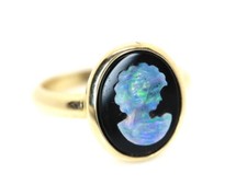 GOLDJUNGE69 * TERRA OPALIS EDELSTEIN RING (17) KRISTALLOPAL KAMEE  375er GELBGOL