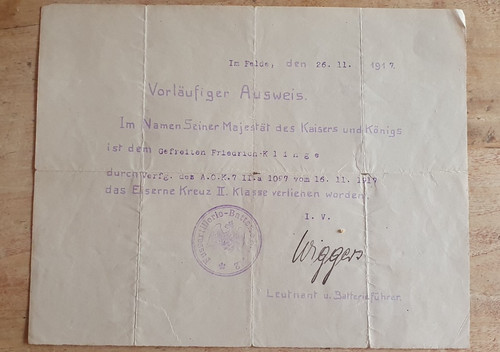 Urkunde weltkrieg eisernes - ,