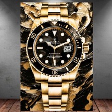 LEINWAND BILD ER XXL ABSTRAKT UHR LUXUS SCHWARZ GOLD BUNT WAND POSTER P187