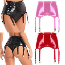 DE Damen Strapsgürtel Breit Rock mit Clips Wetlook Lackleder Strumpfband Dessous