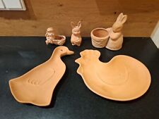 5 ältere Oster Deko, Schale, Hase, Ente, Huhn, Henne, Ton  