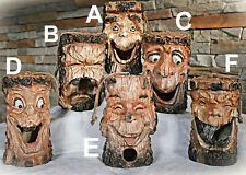 ❀ Deko Futterhaus Lustiges Gesicht Vogelhaus Baumstamm Nistkasten 21cm Holz BW