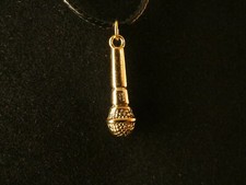 Mikrofone Anhänger mit Kette 24 Karat Vergoldet Musik Song Bühne Show Singen