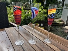 3 Paul Nagel Design Sektgläser emailliert, handgemalt