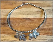Antik Schmuck Silber Collier Perlen Eichenlaubblätter Hand Made