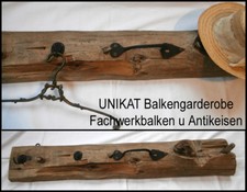 UNIKAT Antikholz Garderobe Wandgarderobe 2 Antikhaken geschmied.Eisen  (224-6