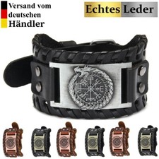 Herren Armband Echtes Leder Edelstahl Silber Schwarz Bronze Männer Geschenk